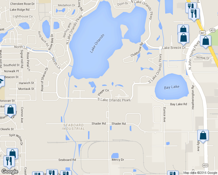 map of restaurants, bars, coffee shops, grocery stores, and more near 4143 Player Circle in Orlando