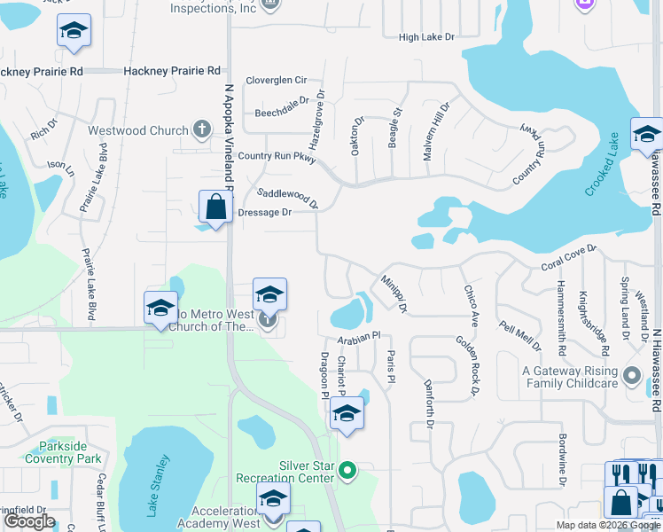 map of restaurants, bars, coffee shops, grocery stores, and more near 3883 Weetamoo Circle in Orlando