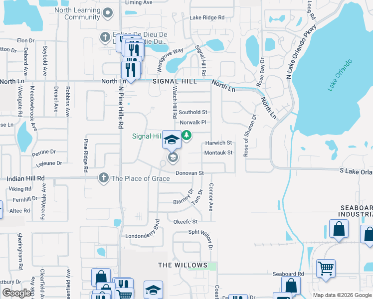 map of restaurants, bars, coffee shops, grocery stores, and more near 4815 Montauk Street in Orlando