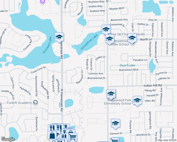 map of restaurants, bars, coffee shops, grocery stores, and more near 3656 Trianon Drive in Orlando