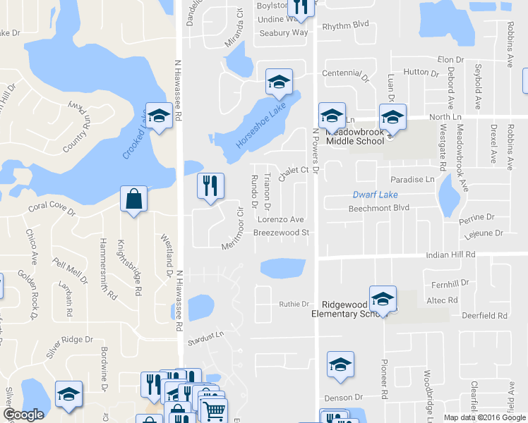 map of restaurants, bars, coffee shops, grocery stores, and more near 3656 Trianon Drive in Orlando
