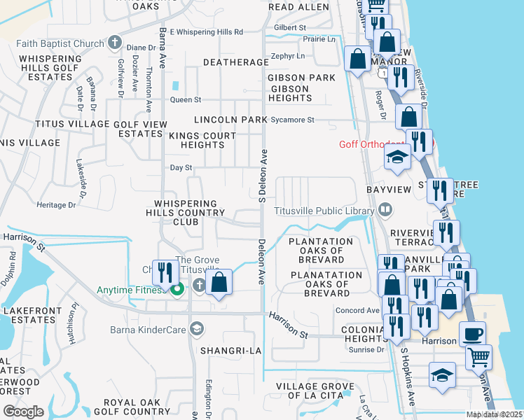 map of restaurants, bars, coffee shops, grocery stores, and more near 1404 Deleon Avenue in Titusville