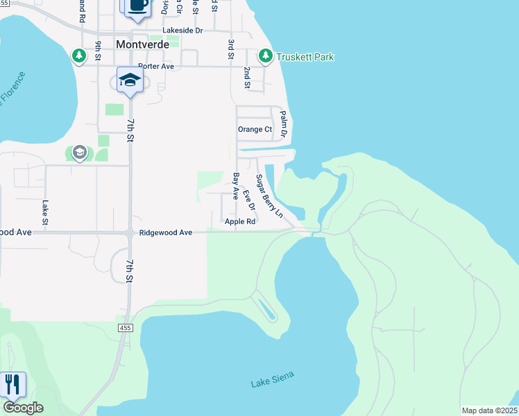 map of restaurants, bars, coffee shops, grocery stores, and more near 16832 Sugar Berry Lane in Montverde