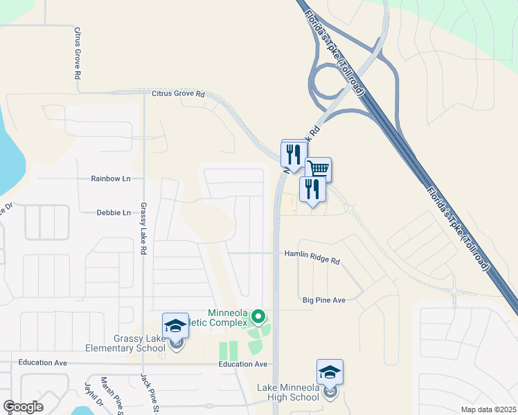 map of restaurants, bars, coffee shops, grocery stores, and more near 837 Woods Landing Drive in Minneola