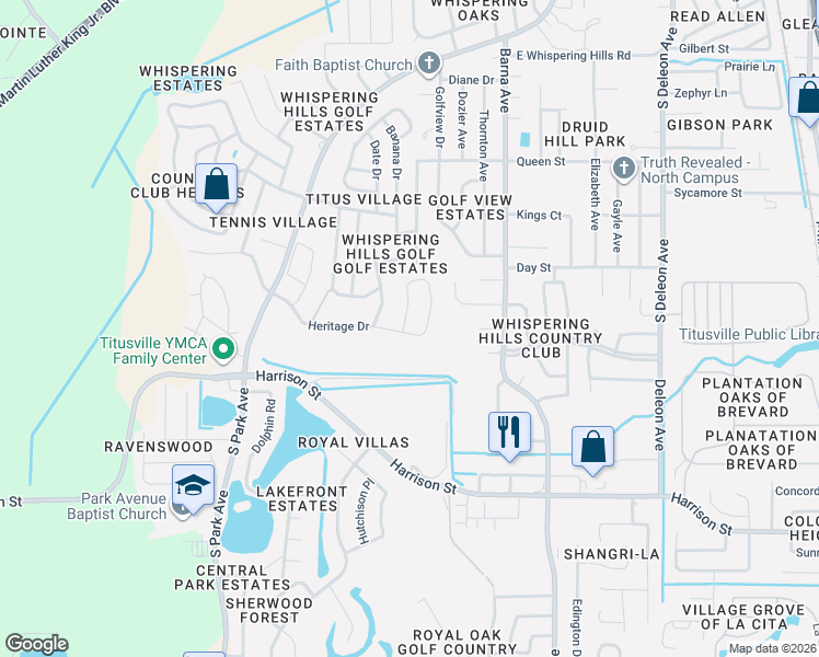 map of restaurants, bars, coffee shops, grocery stores, and more near 1880 James Circle in Titusville