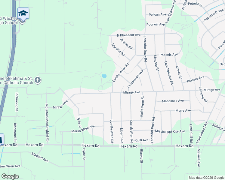 map of restaurants, bars, coffee shops, grocery stores, and more near Lomita Wren Road in Hernando County
