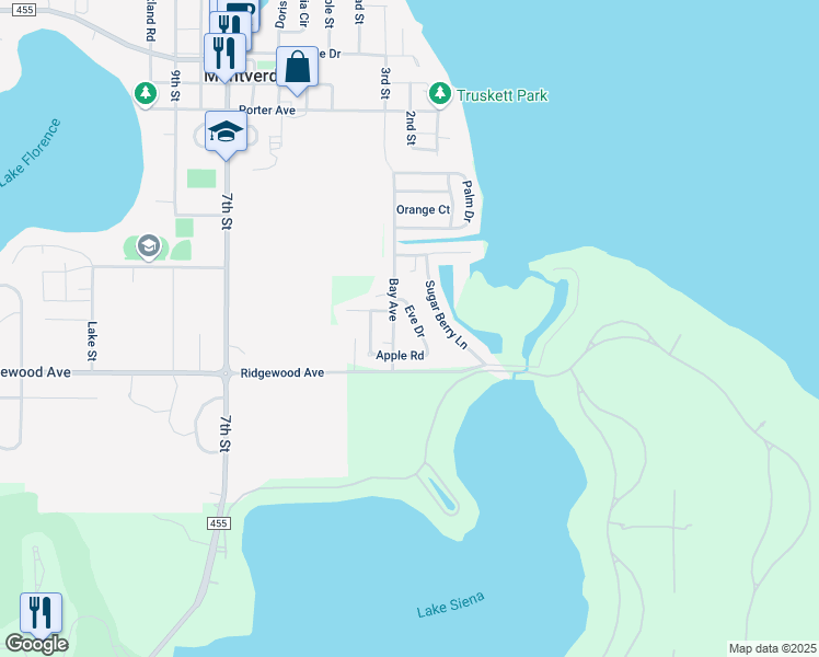 map of restaurants, bars, coffee shops, grocery stores, and more near 17515 Eve Drive in Montverde