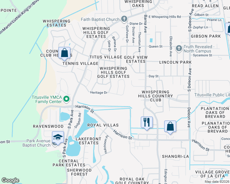 map of restaurants, bars, coffee shops, grocery stores, and more near 1880 James Circle in Titusville