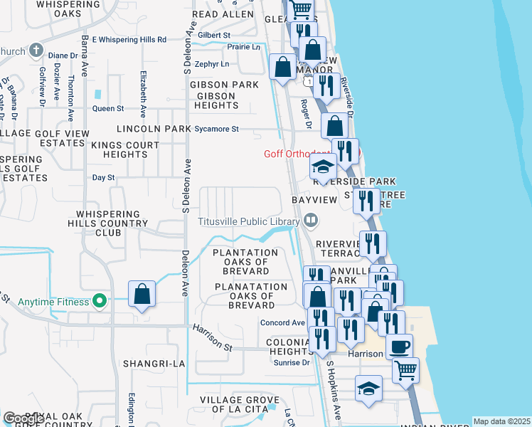 map of restaurants, bars, coffee shops, grocery stores, and more near 667 Mason Drive in Titusville