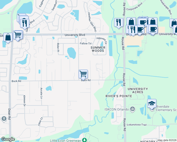 map of restaurants, bars, coffee shops, grocery stores, and more near 3050 Aein Road in Orlando