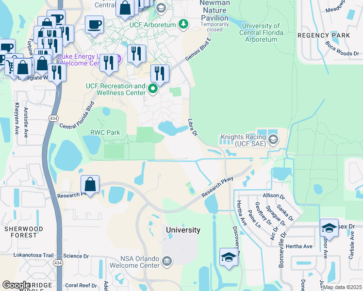 map of restaurants, bars, coffee shops, grocery stores, and more near 5121 Glasgow Avenue in Orlando