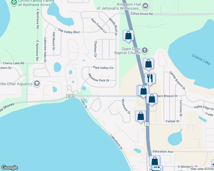 map of restaurants, bars, coffee shops, grocery stores, and more near 674 Park Valley Circle in Minneola