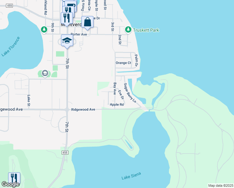 map of restaurants, bars, coffee shops, grocery stores, and more near 17515 Eve Drive in Montverde