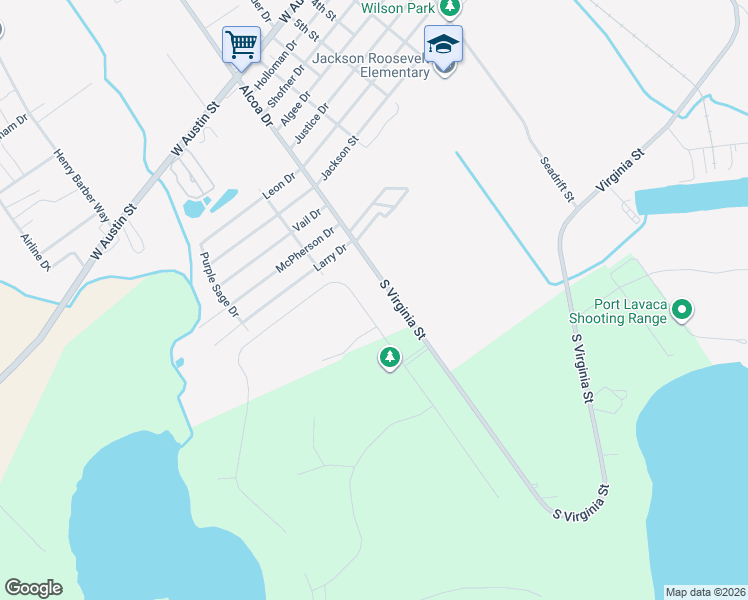 map of restaurants, bars, coffee shops, grocery stores, and more near 1200 Alcoa Drive in Port Lavaca