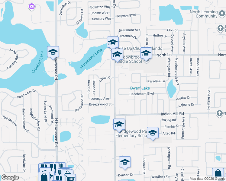 map of restaurants, bars, coffee shops, grocery stores, and more near 3657 Yosemite Drive in Orlando