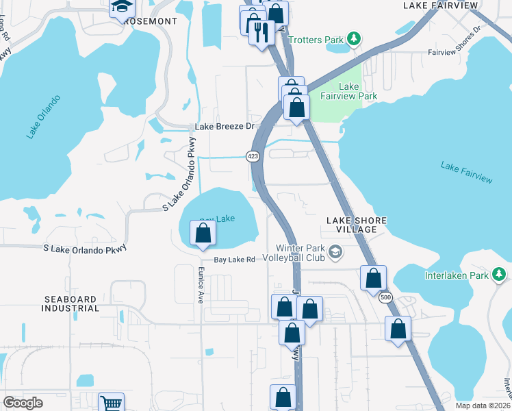 map of restaurants, bars, coffee shops, grocery stores, and more near 4014 Heatherington Road in Orlando