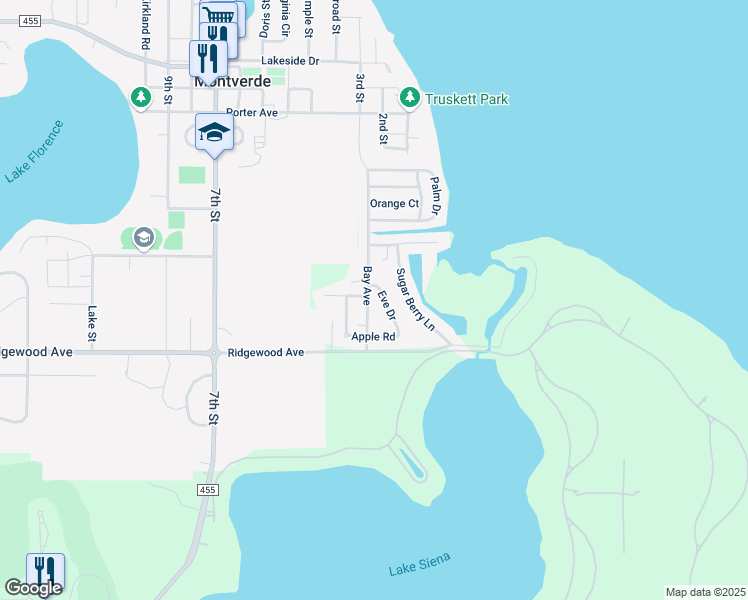 map of restaurants, bars, coffee shops, grocery stores, and more near 17515 Eve Drive in Montverde