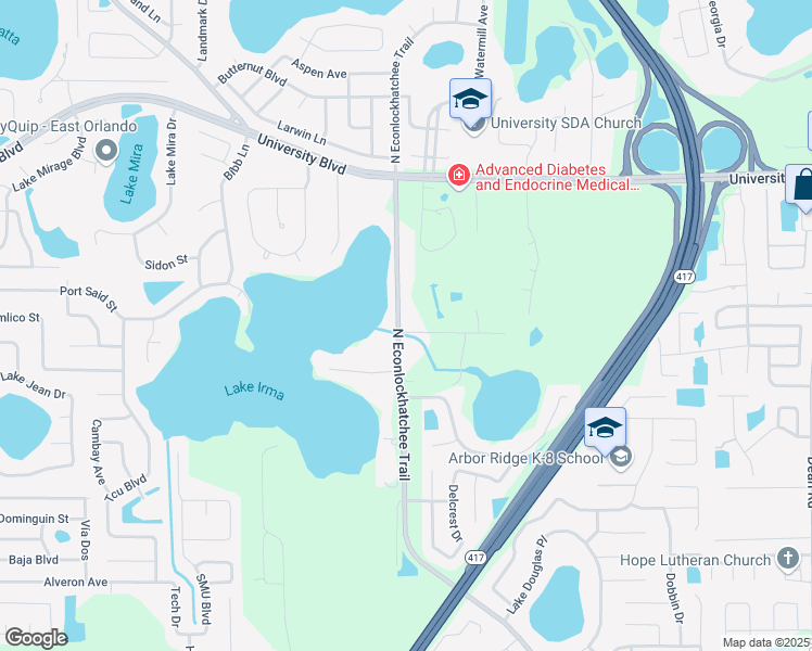 map of restaurants, bars, coffee shops, grocery stores, and more near 3701 North Econlockhatchee Trail in Orlando