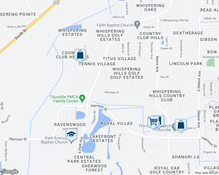 map of restaurants, bars, coffee shops, grocery stores, and more near 1907 Cashew Courtway in Titusville