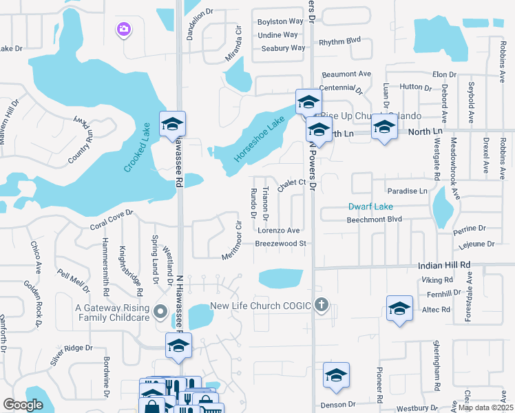 map of restaurants, bars, coffee shops, grocery stores, and more near 3656 Trianon Drive in Orlando