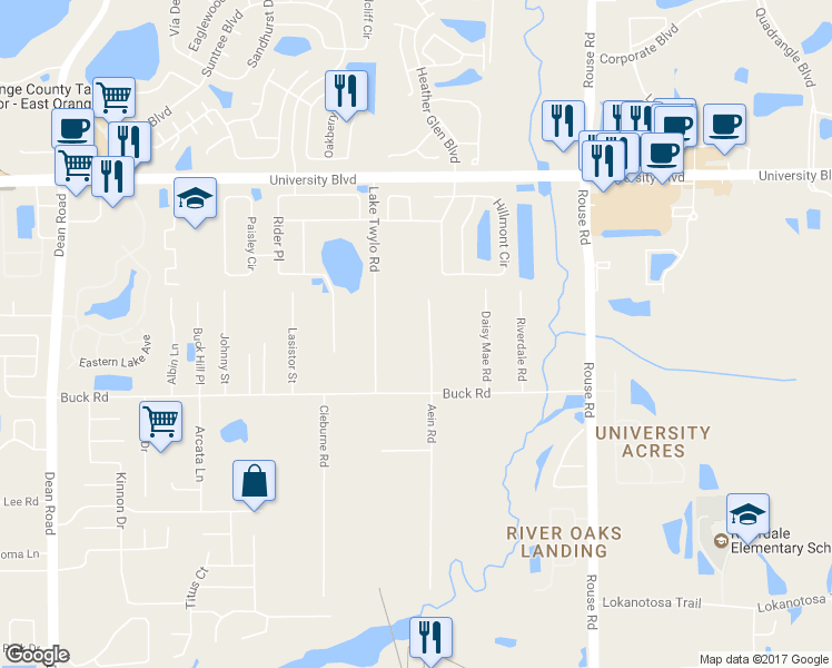 map of restaurants, bars, coffee shops, grocery stores, and more near 3110 Aein Road in Orlando