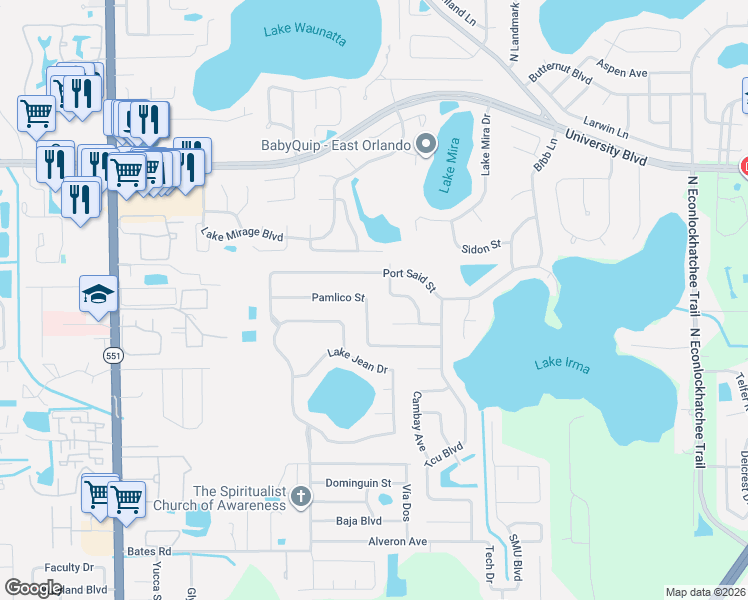 map of restaurants, bars, coffee shops, grocery stores, and more near 8302 Port Said Street in Orlando