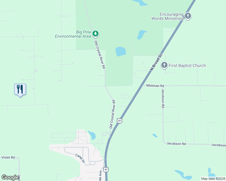 map of restaurants, bars, coffee shops, grocery stores, and more near 11350 Old Crystal River Road in Brooksville