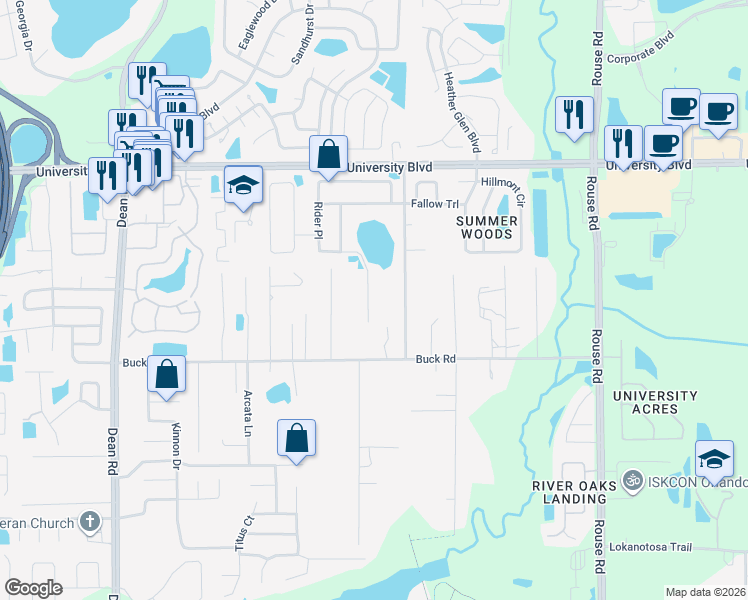 map of restaurants, bars, coffee shops, grocery stores, and more near 3131 Rider Place in Orlando
