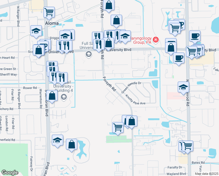 map of restaurants, bars, coffee shops, grocery stores, and more near 3365 Royal Street in Winter Park