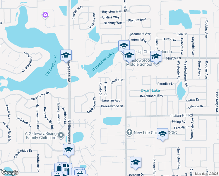 map of restaurants, bars, coffee shops, grocery stores, and more near 6338 Chalet Court in Orlando