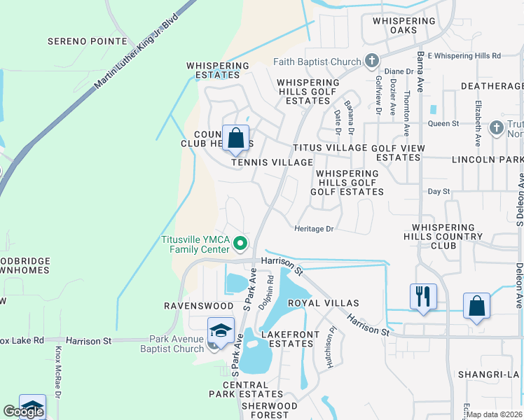 map of restaurants, bars, coffee shops, grocery stores, and more near 1850 South Park Avenue in Titusville
