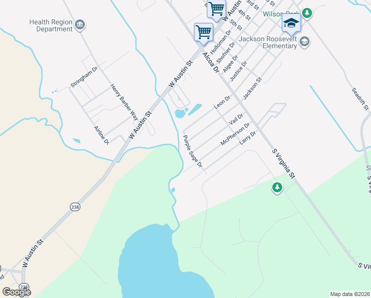 map of restaurants, bars, coffee shops, grocery stores, and more near 1004 Purple Sage Drive in Port Lavaca