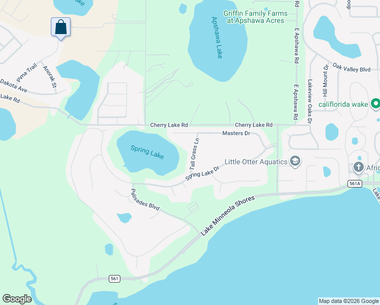 map of restaurants, bars, coffee shops, grocery stores, and more near 16729 Tall Grass Lane in Clermont