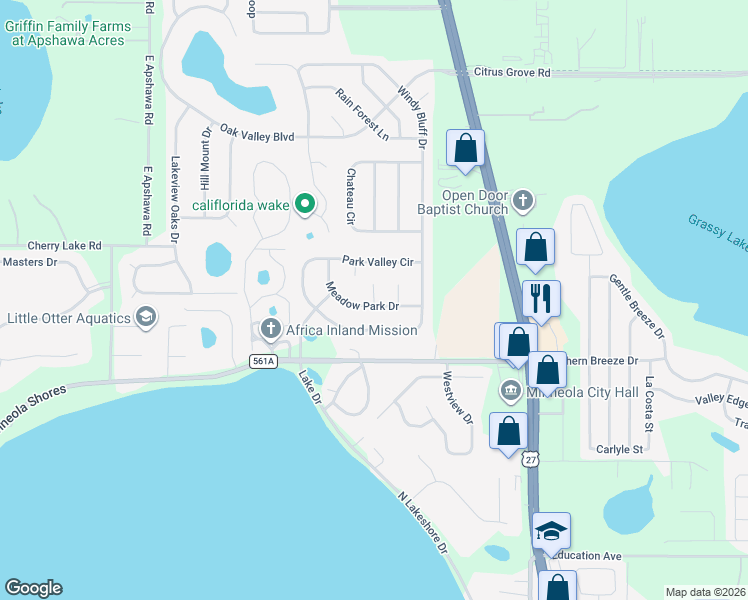 map of restaurants, bars, coffee shops, grocery stores, and more near 1015 High Ridge Court in Minneola