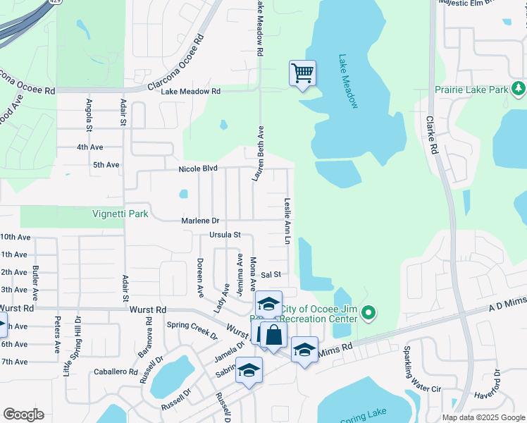 map of restaurants, bars, coffee shops, grocery stores, and more near 1906 Lauren Beth Avenue in Ocoee