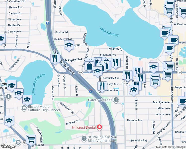 map of restaurants, bars, coffee shops, grocery stores, and more near 2082-2190 W Fairbanks Ave in Winter Park