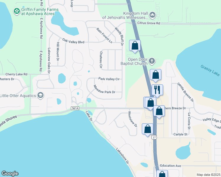 map of restaurants, bars, coffee shops, grocery stores, and more near 1015 High Ridge Court in Minneola