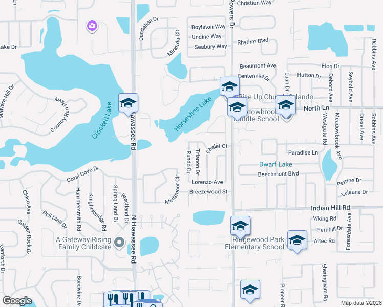 map of restaurants, bars, coffee shops, grocery stores, and more near 3698 Trianon Drive in Orlando