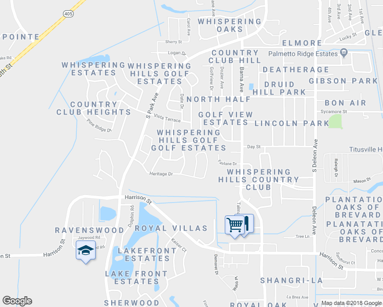 map of restaurants, bars, coffee shops, grocery stores, and more near 1800 James Circle in Titusville