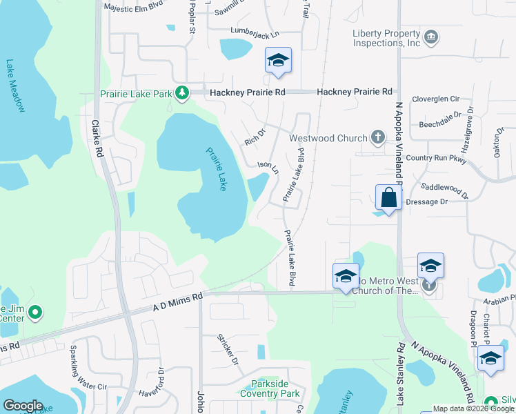 map of restaurants, bars, coffee shops, grocery stores, and more near 1512 Ison Lane in Ocoee