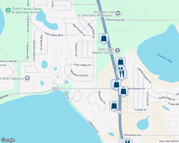 map of restaurants, bars, coffee shops, grocery stores, and more near 1030 Green Ridge Court in Clermont