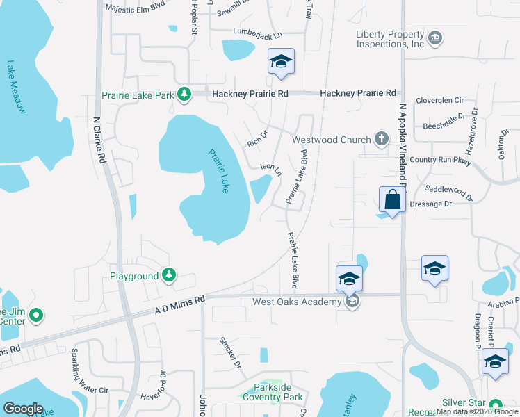map of restaurants, bars, coffee shops, grocery stores, and more near 1512 Ison Lane in Ocoee