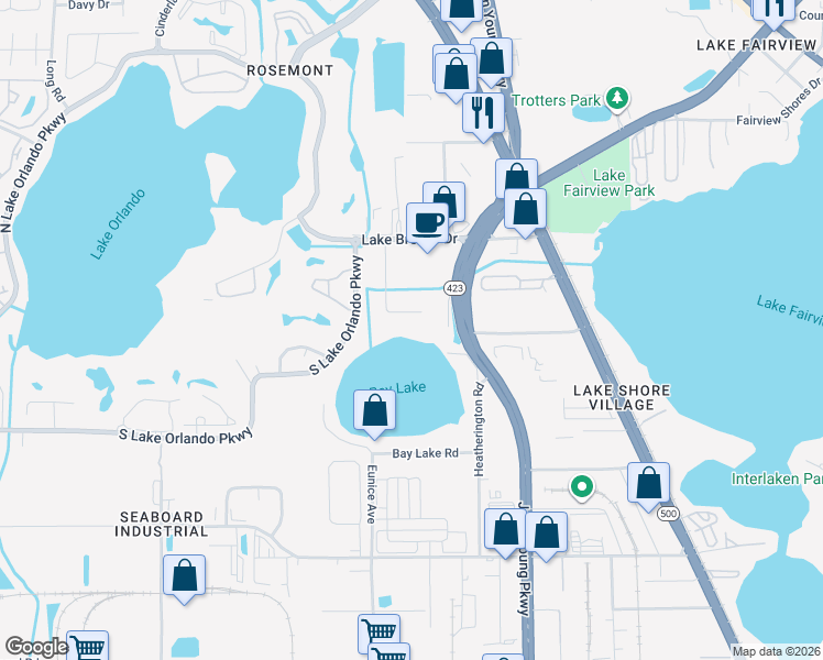 map of restaurants, bars, coffee shops, grocery stores, and more near 3306 Mardis Road in Orlando