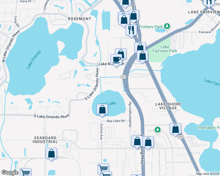 map of restaurants, bars, coffee shops, grocery stores, and more near 3306 Mardis Road in Orlando