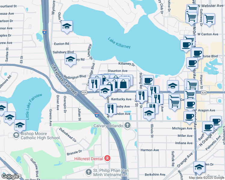 map of restaurants, bars, coffee shops, grocery stores, and more near 2005 Kentucky Avenue in Winter Park