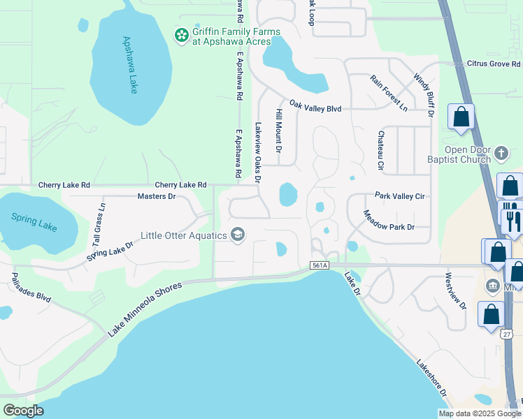 map of restaurants, bars, coffee shops, grocery stores, and more near 946 Lakeview Oaks Drive in Clermont