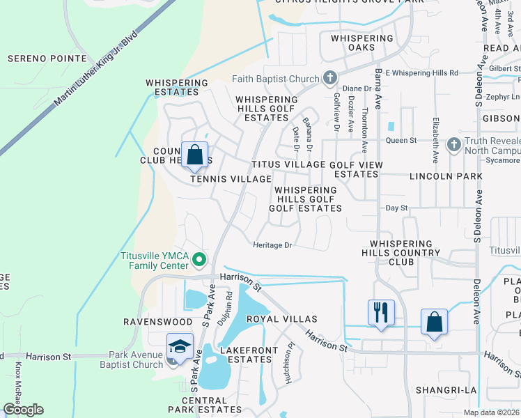 map of restaurants, bars, coffee shops, grocery stores, and more near 1826 Figtree Drive in Titusville