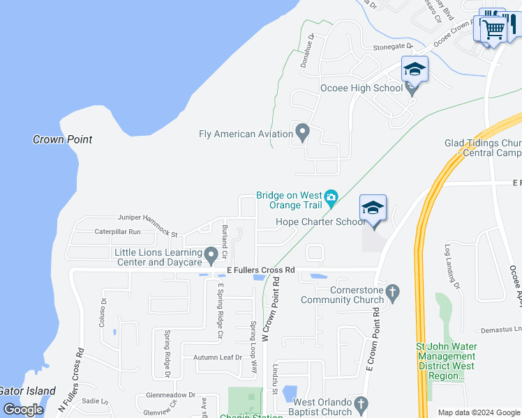 map of restaurants, bars, coffee shops, grocery stores, and more near 1815 Americus Minor Drive in Winter Garden