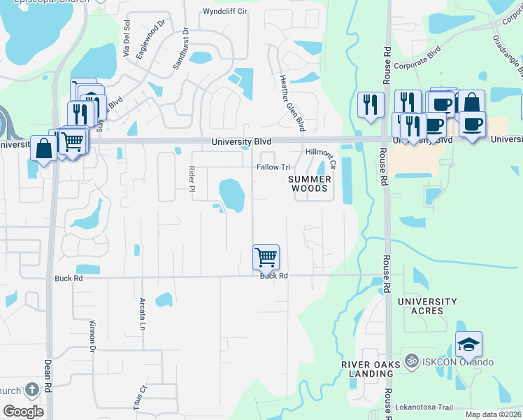 map of restaurants, bars, coffee shops, grocery stores, and more near 3219 Lake Twylo Road in Orlando