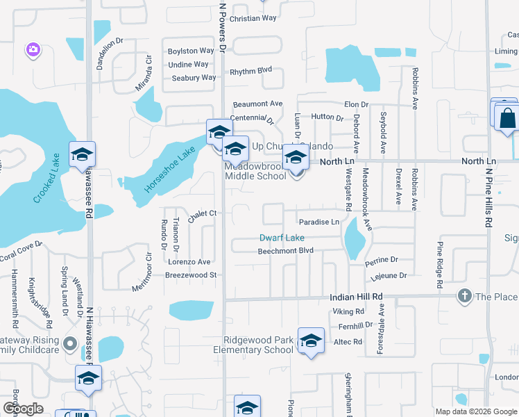 map of restaurants, bars, coffee shops, grocery stores, and more near 6216 Oakcrest Circle in Orlando